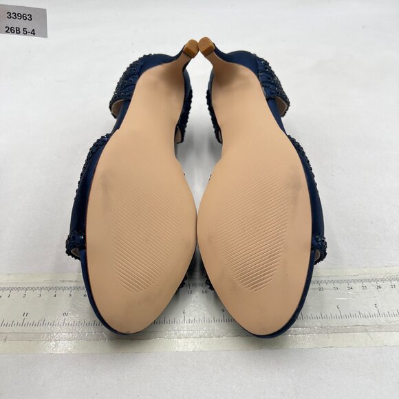 XYD Navy Open Toe Rhinestones Ankle Strap Sandals Low Heel Bridal Evening Shoes - Picture 7 of 8